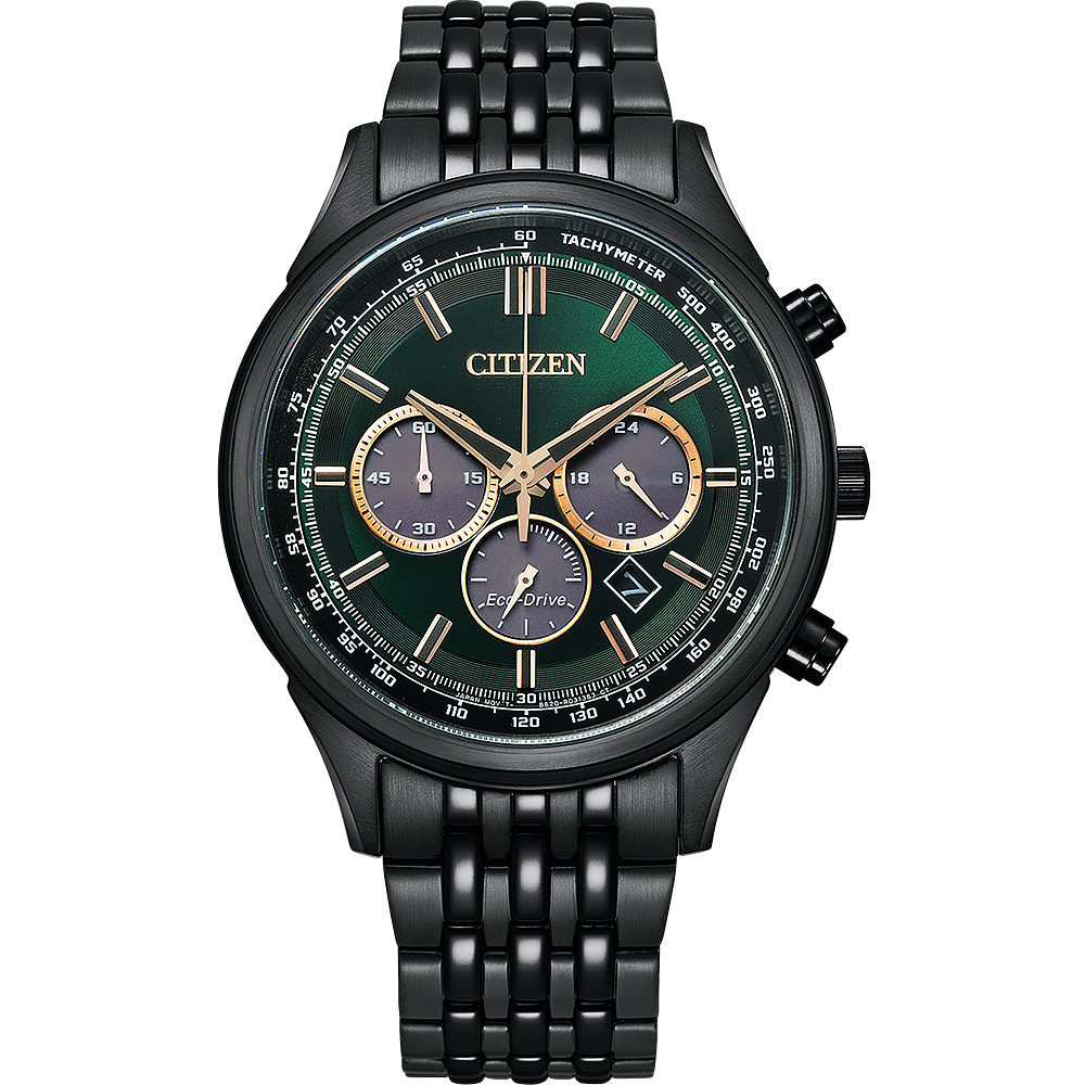 CITIZEN 星辰 亞洲限定 情人節推薦款 光動能計時手錶-黑X極光綠 CA4418-82X