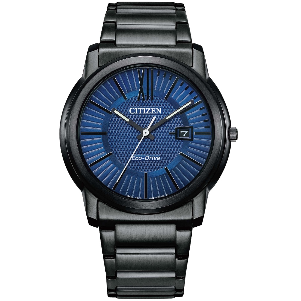 CITIZEN星辰 經典黑鋼藍面光動能腕錶AW1217-83L