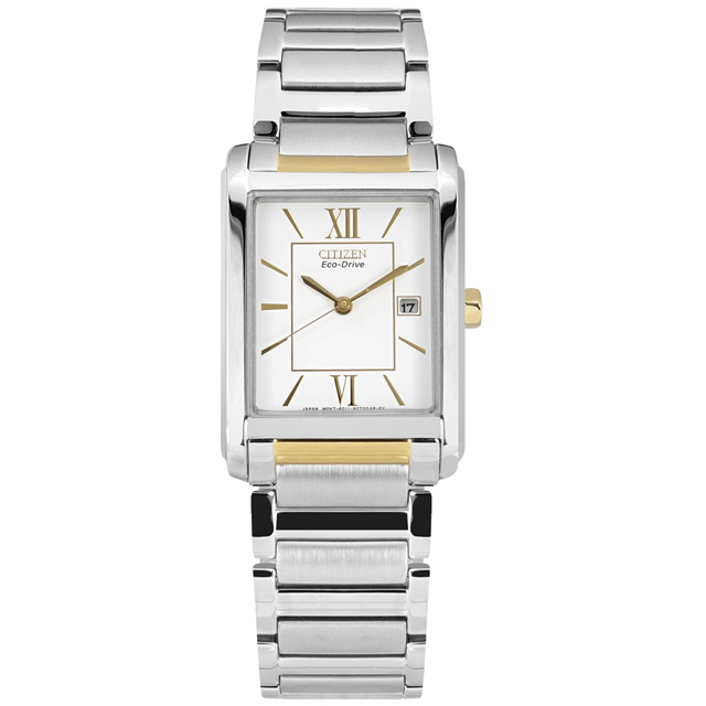 CITIZEN / FRA59-2432 / 光動能 復古方型 羅馬刻度 日期 不鏽鋼手錶 白色 26mm