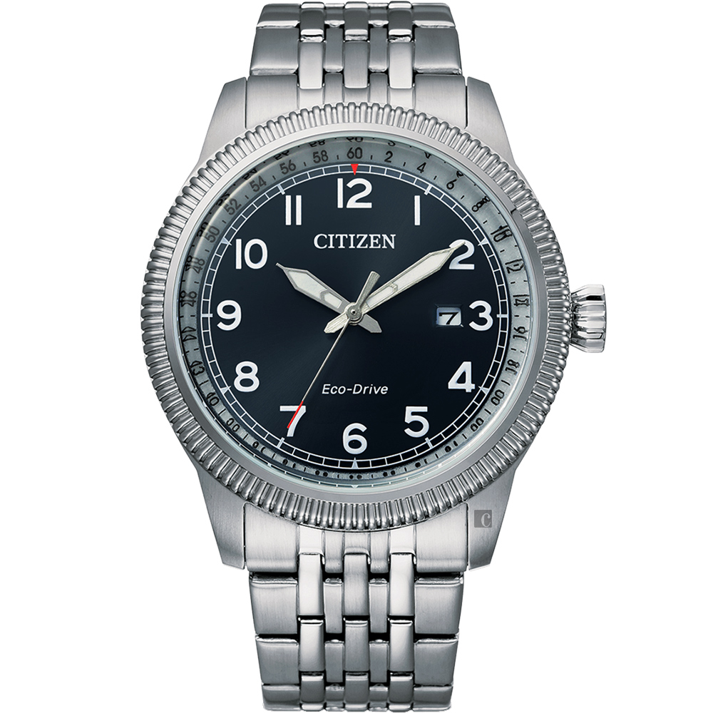 CITIZEN 星辰 光動能復古風紳士手錶-銀x藍 BM7480-81L
