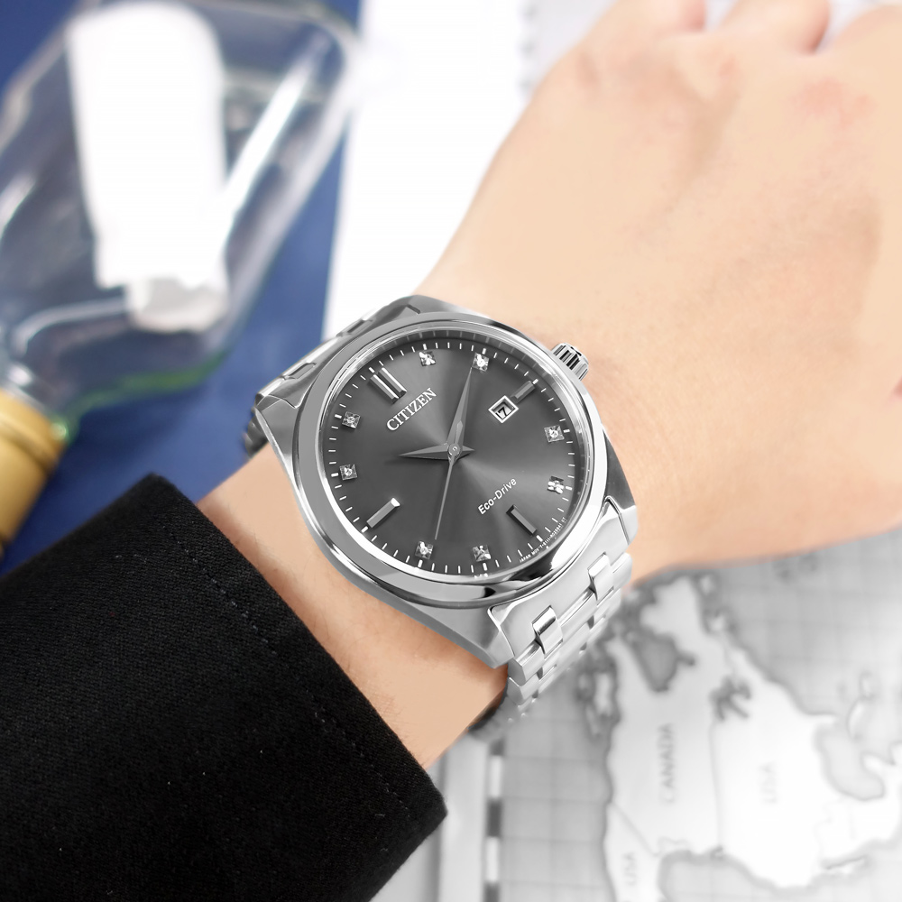 CITIZEN / BM7100-59H / 光動能 藍寶石水晶玻璃 日期 防水100米 不鏽鋼手錶 灰色 41mm