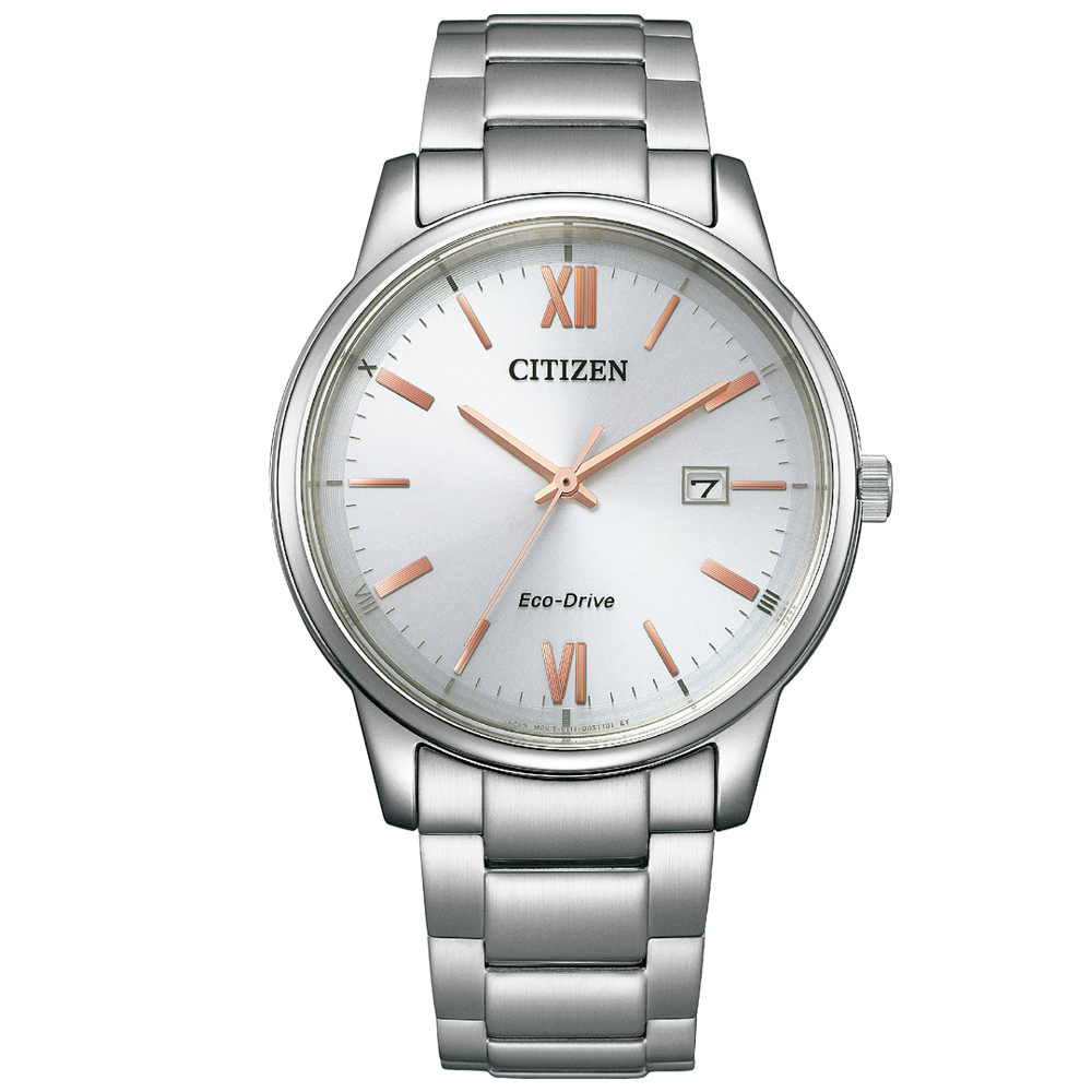 【CITIZEN 星辰】Eco-Drive 都會紳士光動能不鏽鋼腕錶/銀x玫瑰金指針(BM6978-77A)
