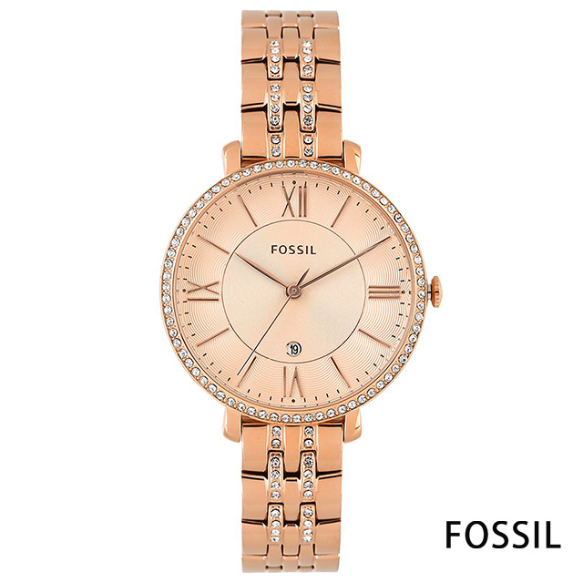 FOSSIL 濃情玫瑰金大時標水鑽腕錶(ES3546)-玫瑰金/36mm