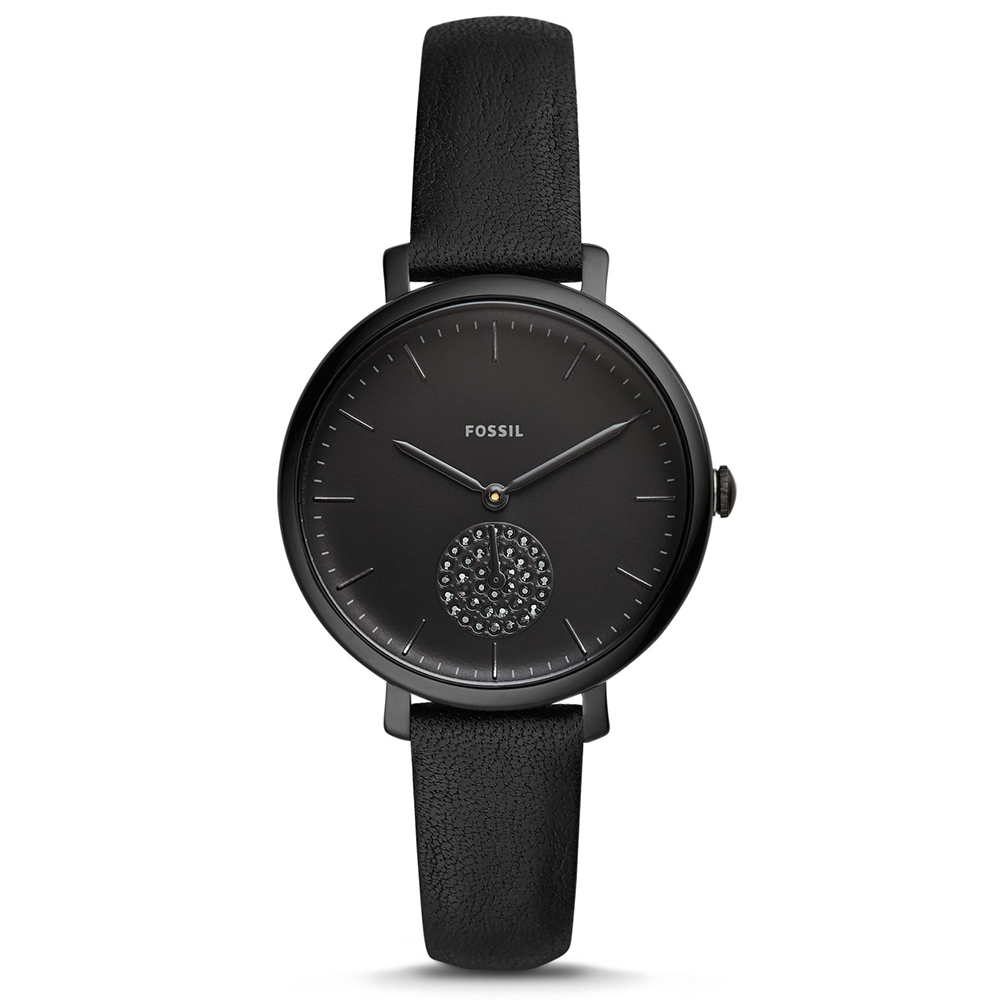 FOSSIL 心機不敗小秒針水鑽真皮腕錶(ES4490)-黑x36mm