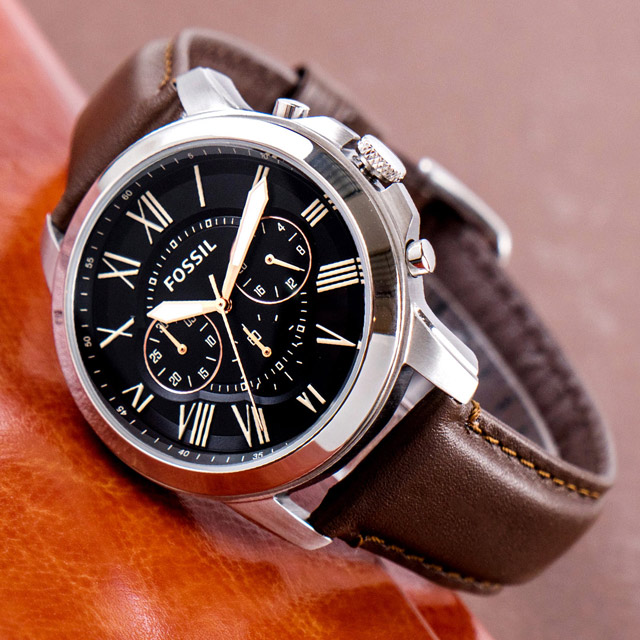 【FOSSIL】公司貨 二眼時計 文藝復古灰棕褐腕錶 (FS4813)
