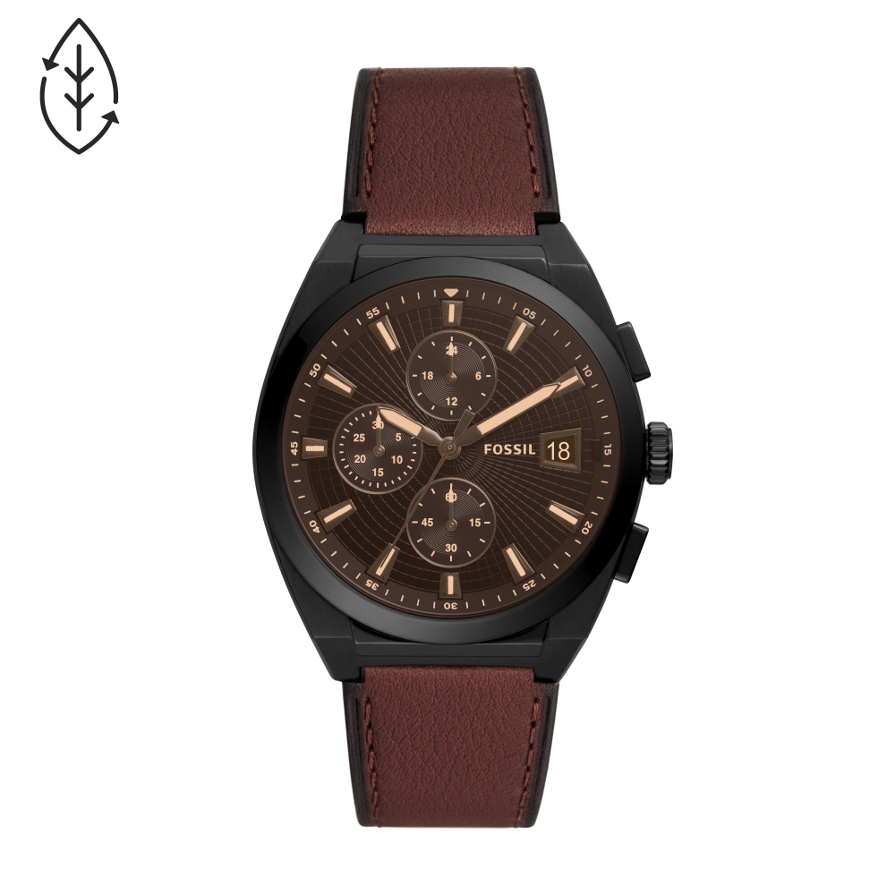 FOSSIL黑鋼三眼潮流計時腕錶FS5798