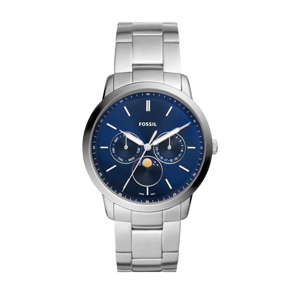 FOSSIL Neutra Minimalist經典藍面三眼月相腕錶42mm/FS5907