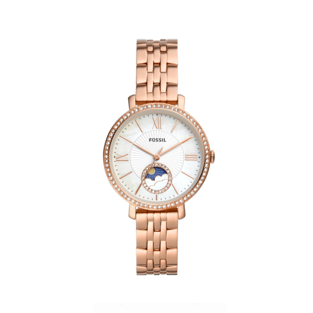 【Fossil】Jacqueline古典晶鑽日月相映時尚鋼帶腕錶-玫瑰金/ES5165
