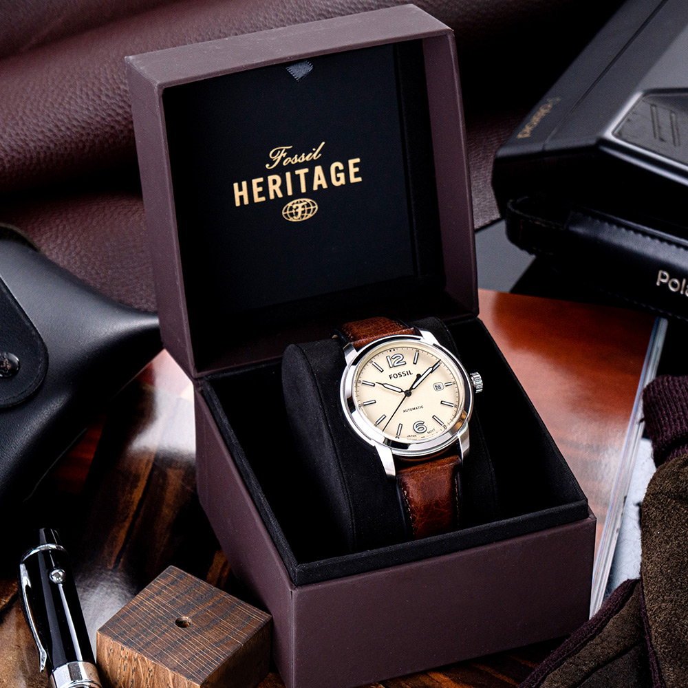 【FOSSIL】公司貨 簡約潮流機械皮革腕錶/棕x銀框 男錶(ME3221)