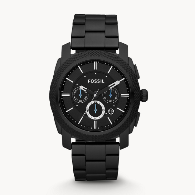 【Fossil】Machine經典簡約三眼不銹鋼腕錶-霧黑款/FS4552IE