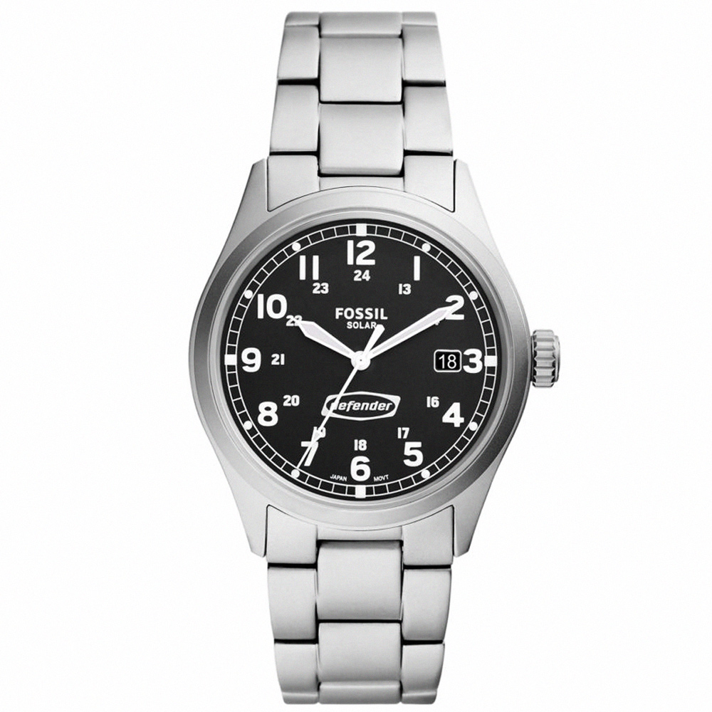 【FOSSIL】公司貨 簡約率性光動能不鏽鋼腕錶/銀x黑面 男錶(FS5973)