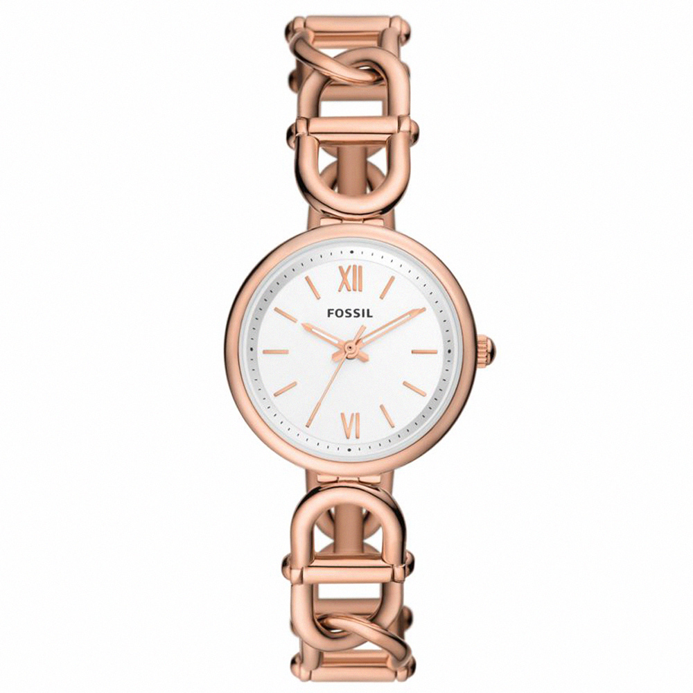 【FOSSIL】公司貨 柔和典雅不鏽鋼腕錶/玫瑰金x白面 女錶(ES5273)