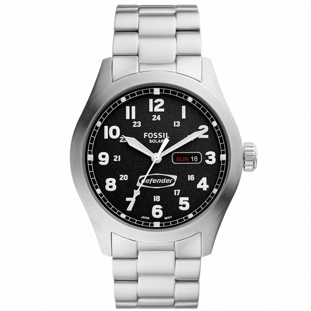 【FOSSIL】公司貨 獨特品味太陽能不鏽鋼腕錶/銀x黑面 男錶(FS5976)
