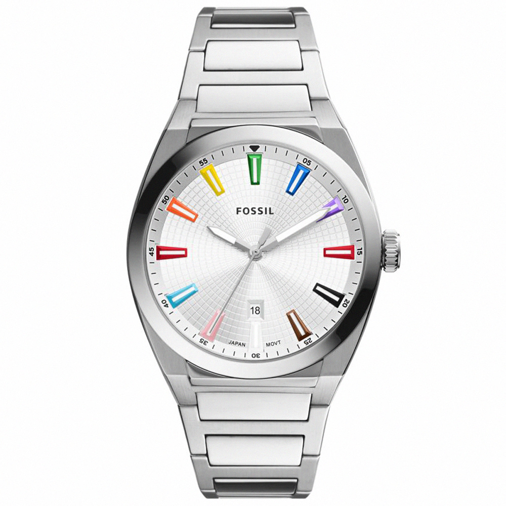 【FOSSIL】公司貨 耀眼紳士不鏽鋼腕錶/銀x彩色刻度 男錶(FS6005)