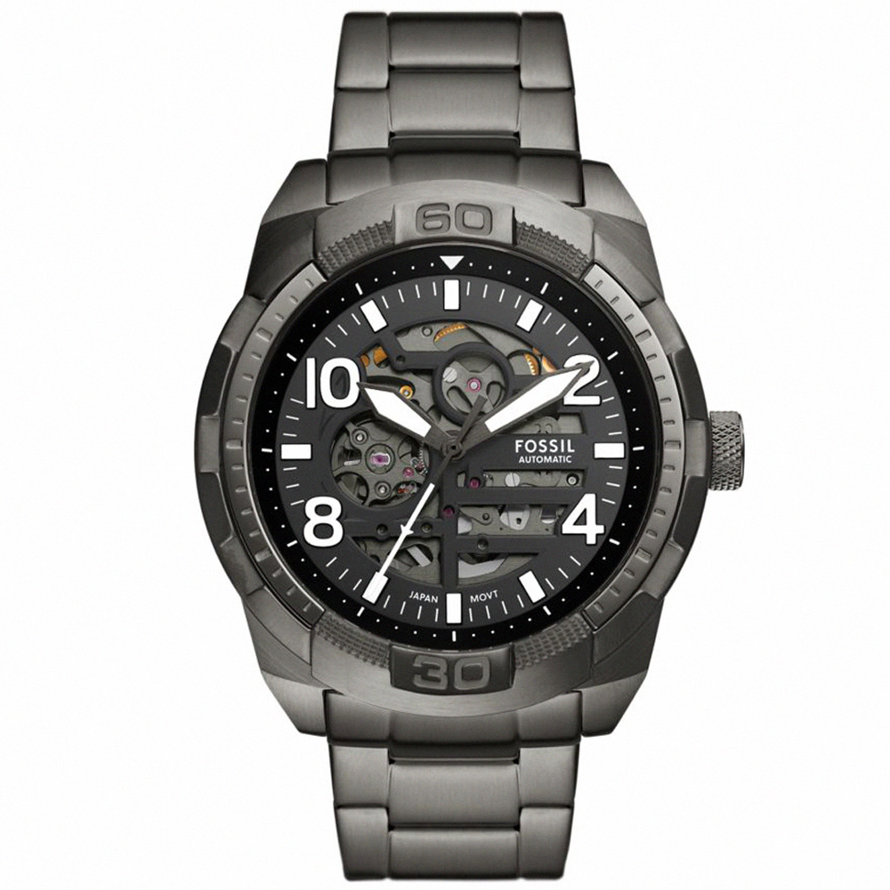 【FOSSIL】公司貨 Bronson 航空迷航鏤空機械不鏽鋼腕錶/深空灰 男錶(ME3255)