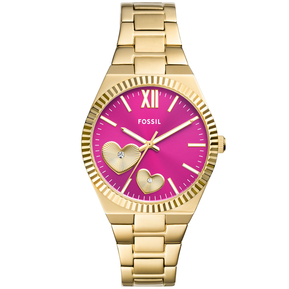 【FOSSIL】公司貨 Scarlette 閃耀甜心不鏽鋼腕錶/香檳金x桃紅面 女錶(ES5325)