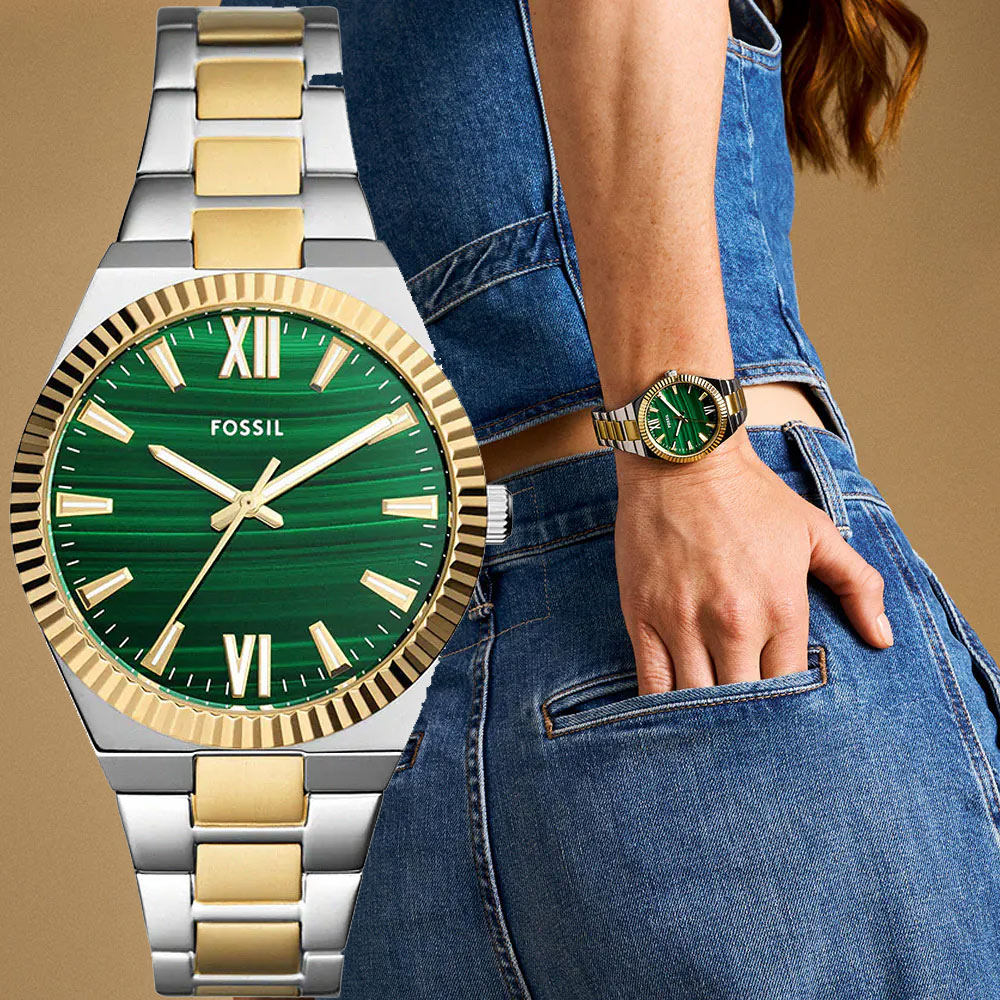 FOSSIL Scarlette 復古孔雀石手錶 女錶-38mm ES5334
