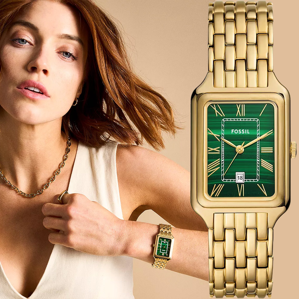 FOSSIL Raquel 孔雀石綠方形女錶(ES5341)