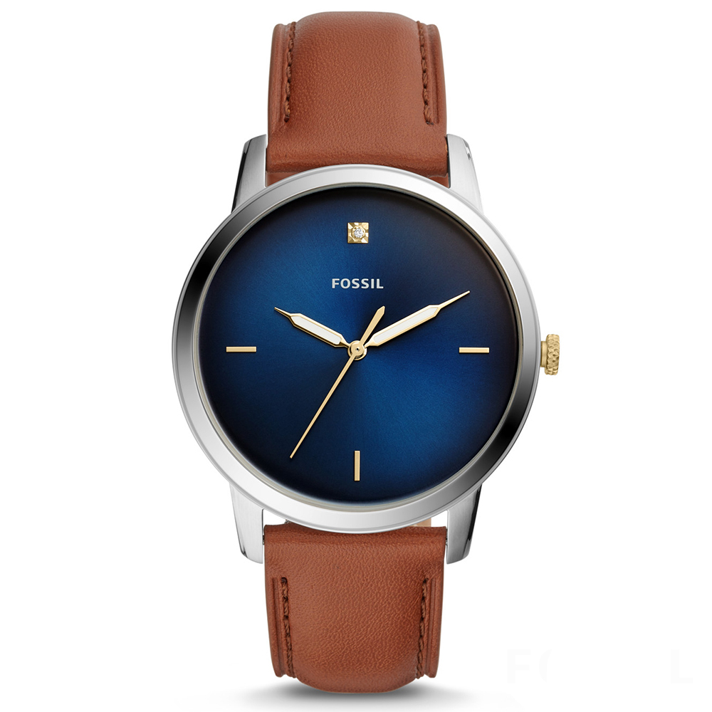 FOSSIL 碳纖系列真鑽牛皮腕錶(FS5499)-藍色緞面錶盤x油蠟牛皮錶帶/44mm
