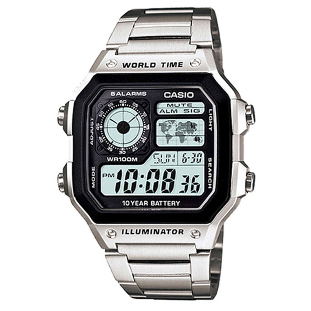 AE-1200WHD-1A 世界地圖 時尚方塊 數位潮流電子錶