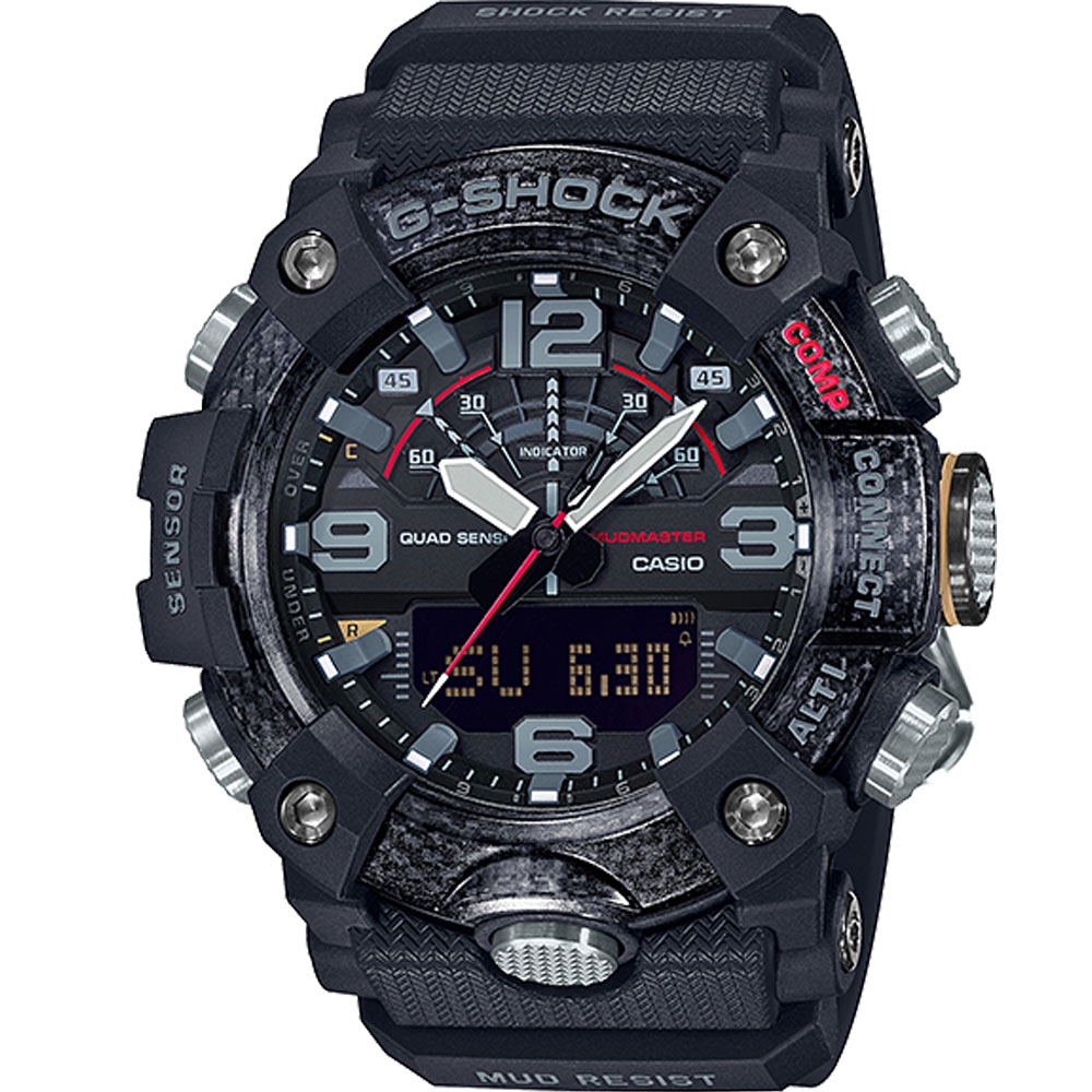 【CASIO 卡西歐】G-SHOCK 藍芽 防塵泥 碳纖維防護 黑 GG-B100-1A 53.1mm