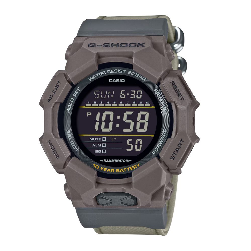 【CASIO 卡西歐】G-SHOCK 十年電力 大地棕 強韌布質錶帶 數位顯示 GD-010CE-5 51.9mm
