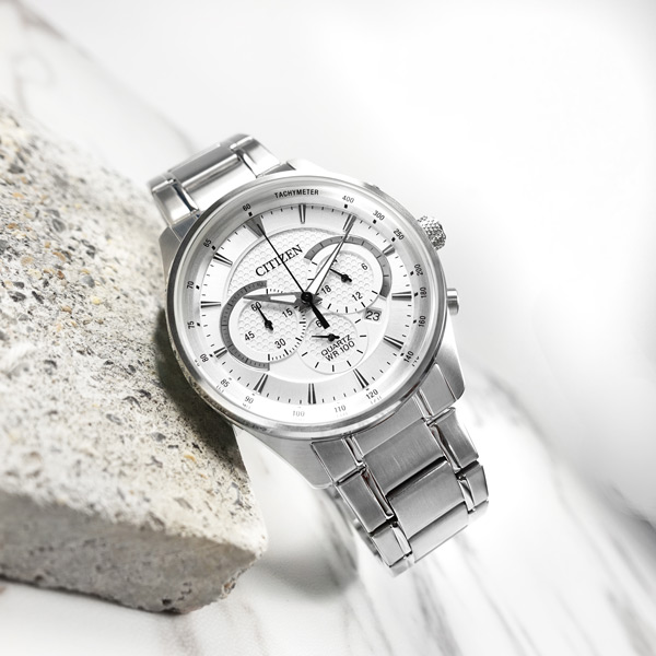 CITIZEN / AN8190-51A / 經典商務 三眼計時 日期 防水100米 不鏽鋼手錶 白色 42mm