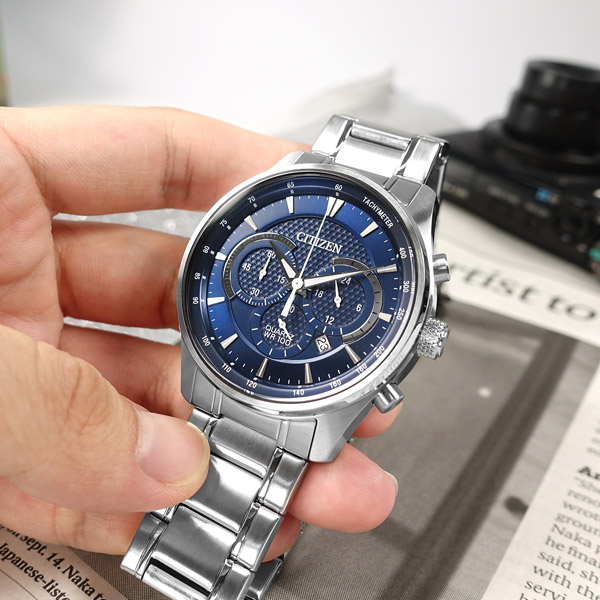 CITIZEN / AN8190-51L / 經典商務 三眼計時 日期 防水100米 不鏽鋼手錶 藍色 42mm