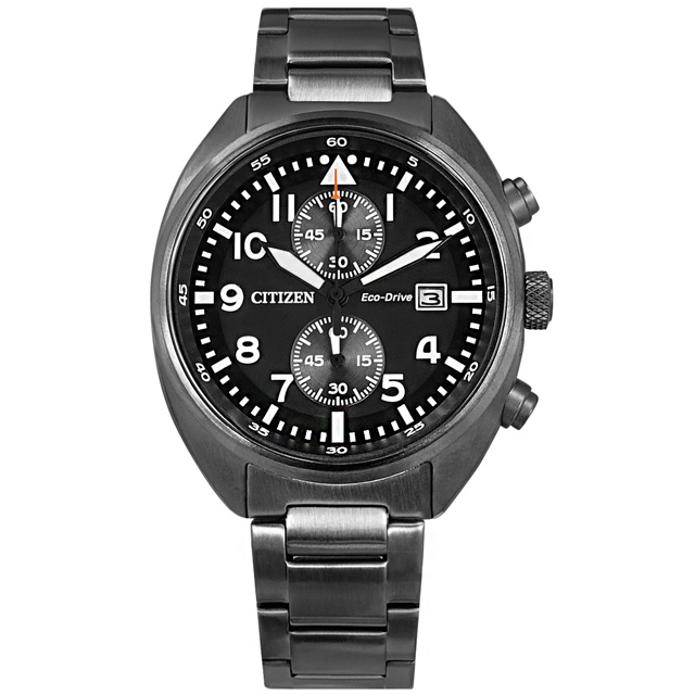 CITIZEN / CA7047-86E / 光動能 計時碼錶 日期 防水100米 不鏽鋼手錶 鍍灰 42mm