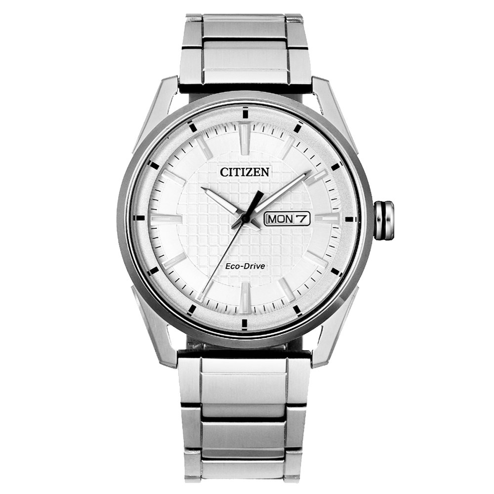 CITIZEN 光動能格紋設計時尚腕錶-銀