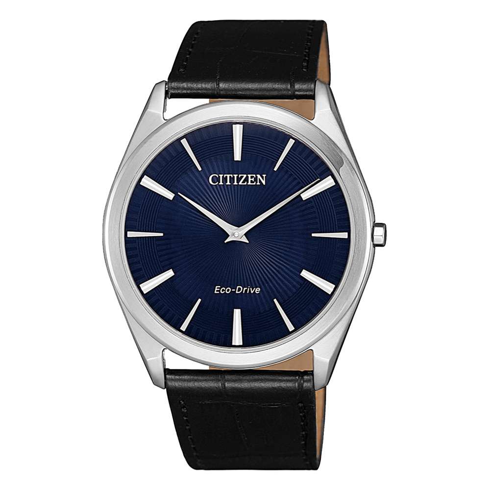 CITIZEN 光動能魅力四射時尚皮革腕錶-黑X藍