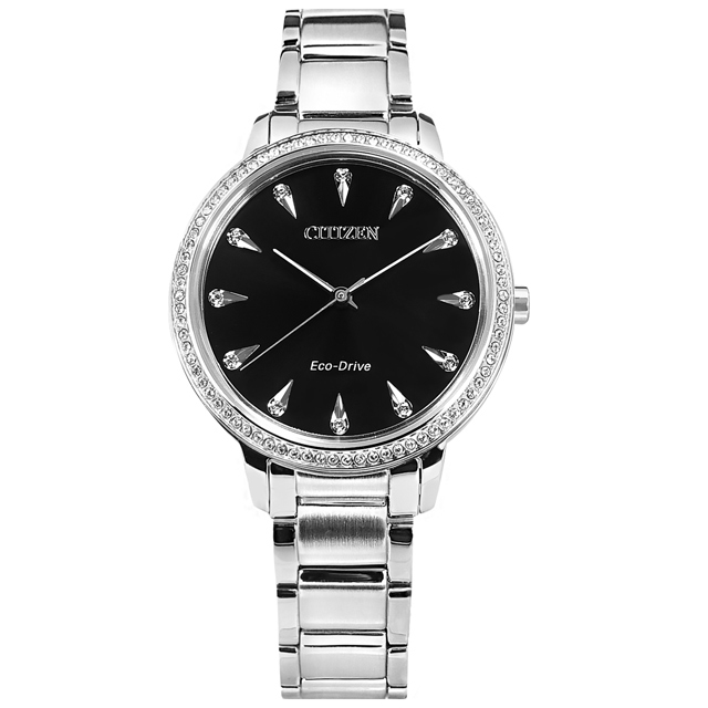 CITIZEN / FE7040-53E / 光動能 施華洛世奇晶鑽 藍寶石水晶 不鏽鋼手錶 黑色 36mm