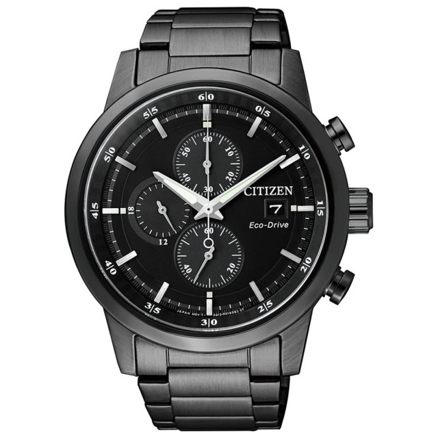 【CITIZEN星辰】Eco-Drive光動能 簡約時尚三眼計時腕錶-黑/43mm(CA0615-59E)