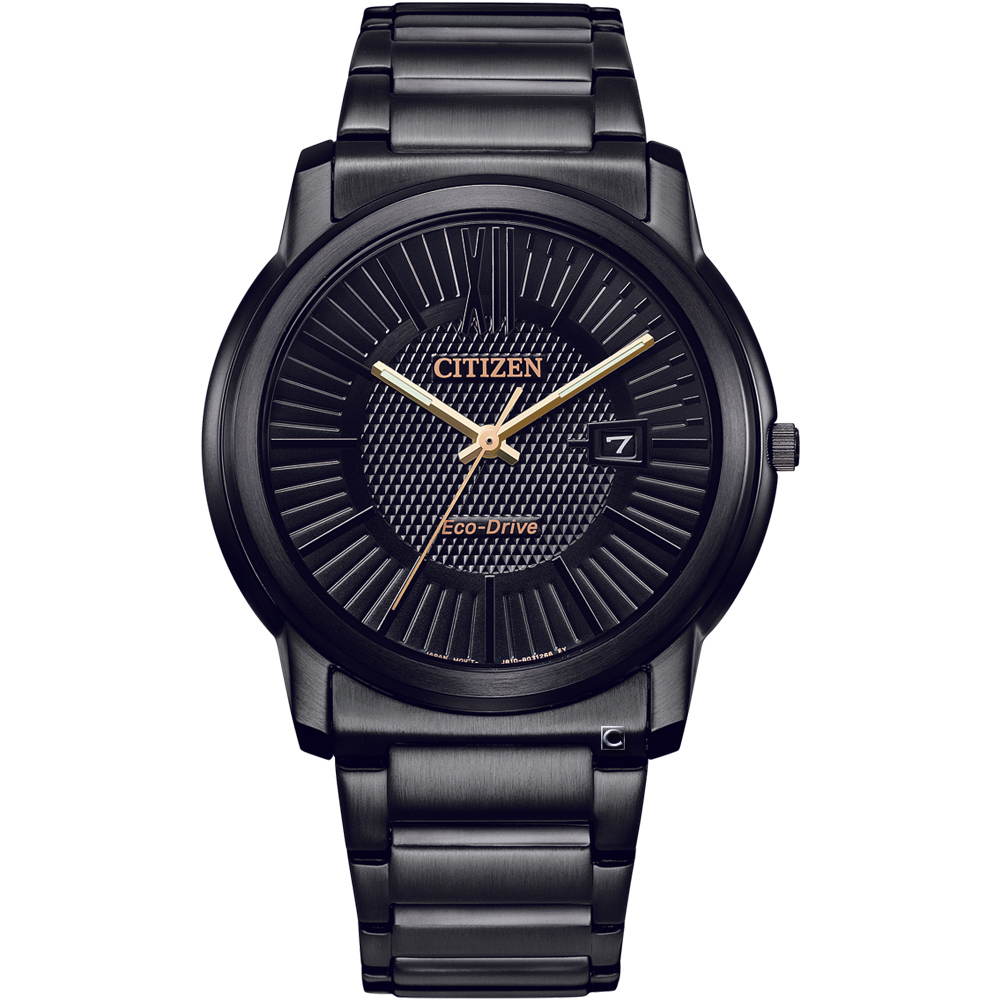 CITIZEN 星辰 Eco-Drive 光動能時尚紳士錶 (AW1217-83E)黑X金
