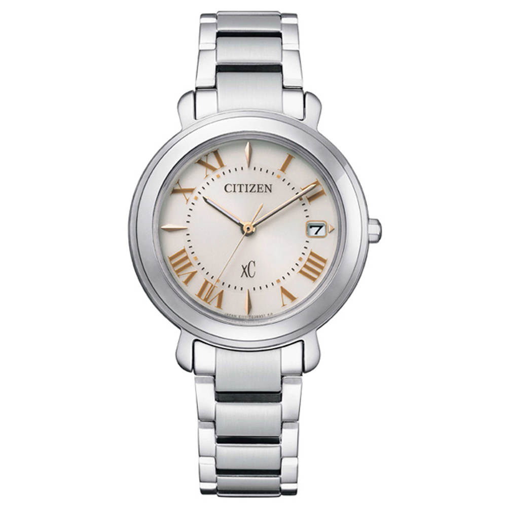 CITIZEN xC光動能華麗優雅氣質腕錶-銀x白