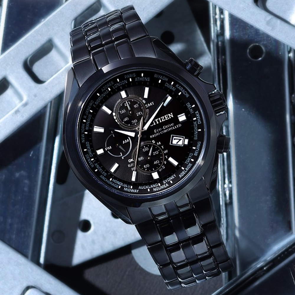 CITIZEN星辰 GENTS系列 光動能電波三眼計時腕錶 44mm/AT8205-83E