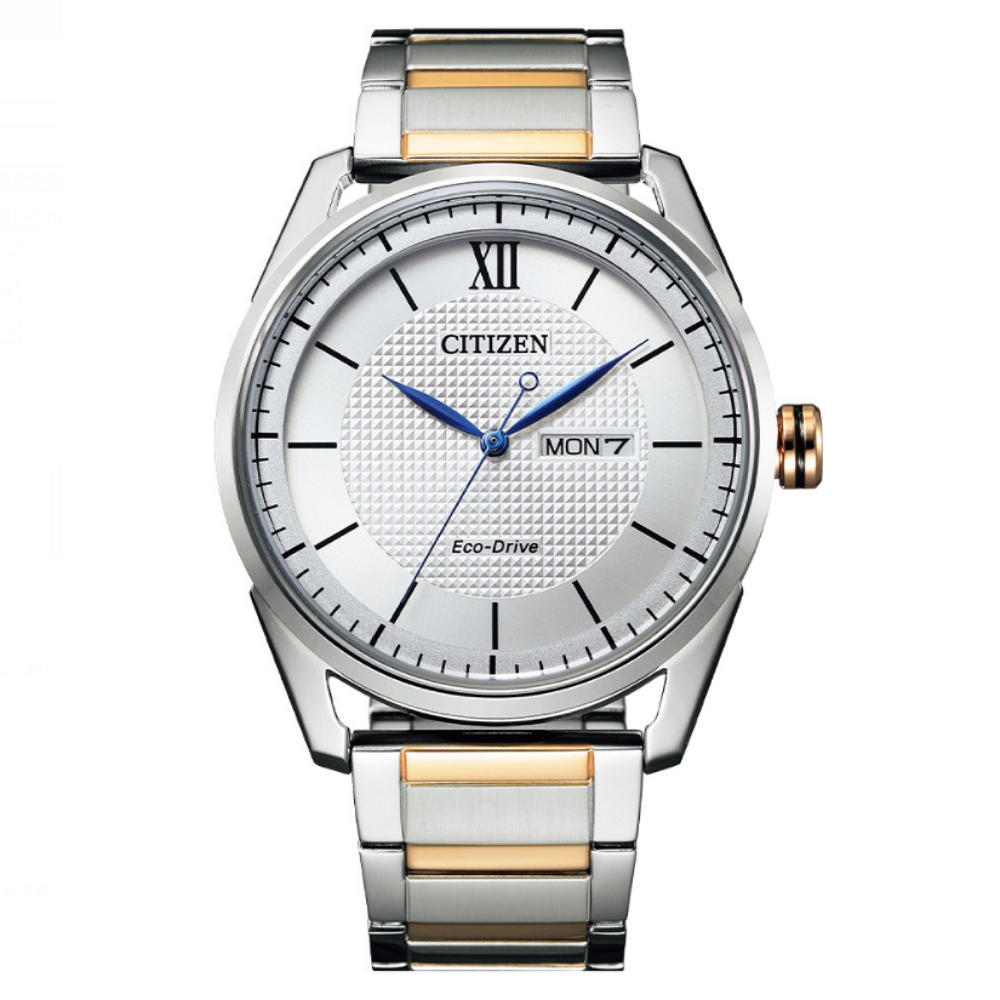 CITIZEN星辰 GENTS系列 光動能經典半金格紋腕錶 42mm/AW0084-81A