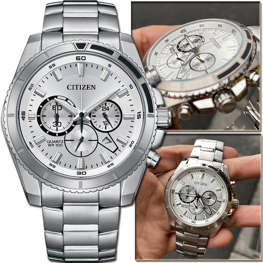 CITIZEN 星辰 Chronograph 三眼男計時手錶-AN8200-50A 銀色面/44mm