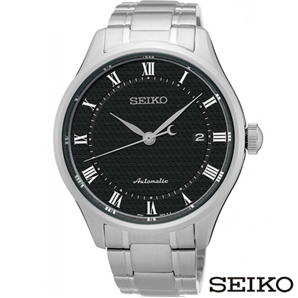 【SEIKO精工】黑色錶盤全自動不綉鋼男士手錶(SRP769K)