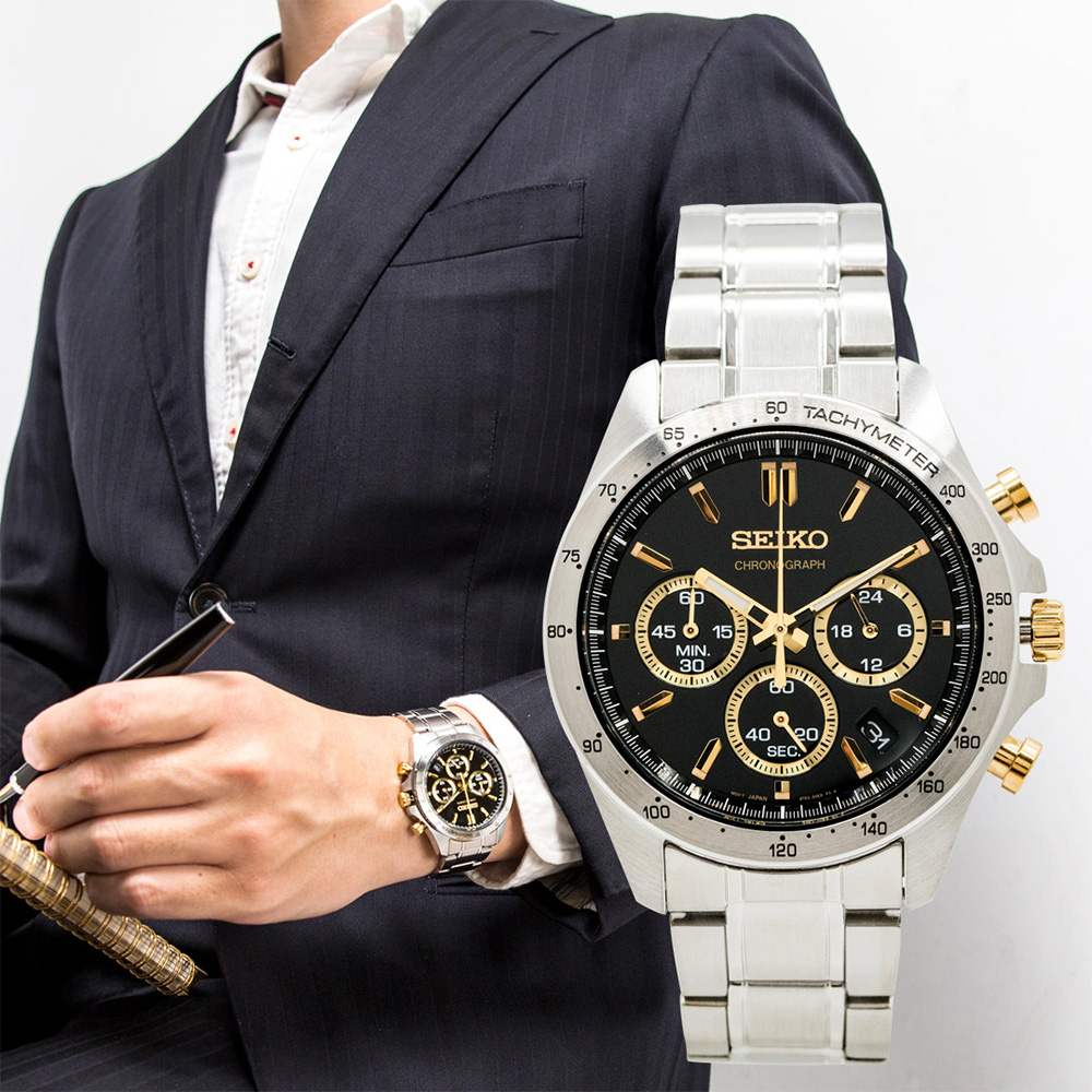 SEIKO 精工 SPIRIT系列 SBTR015 熊貓 三眼 計時 鋼帶 男士 現代 石英 手錶