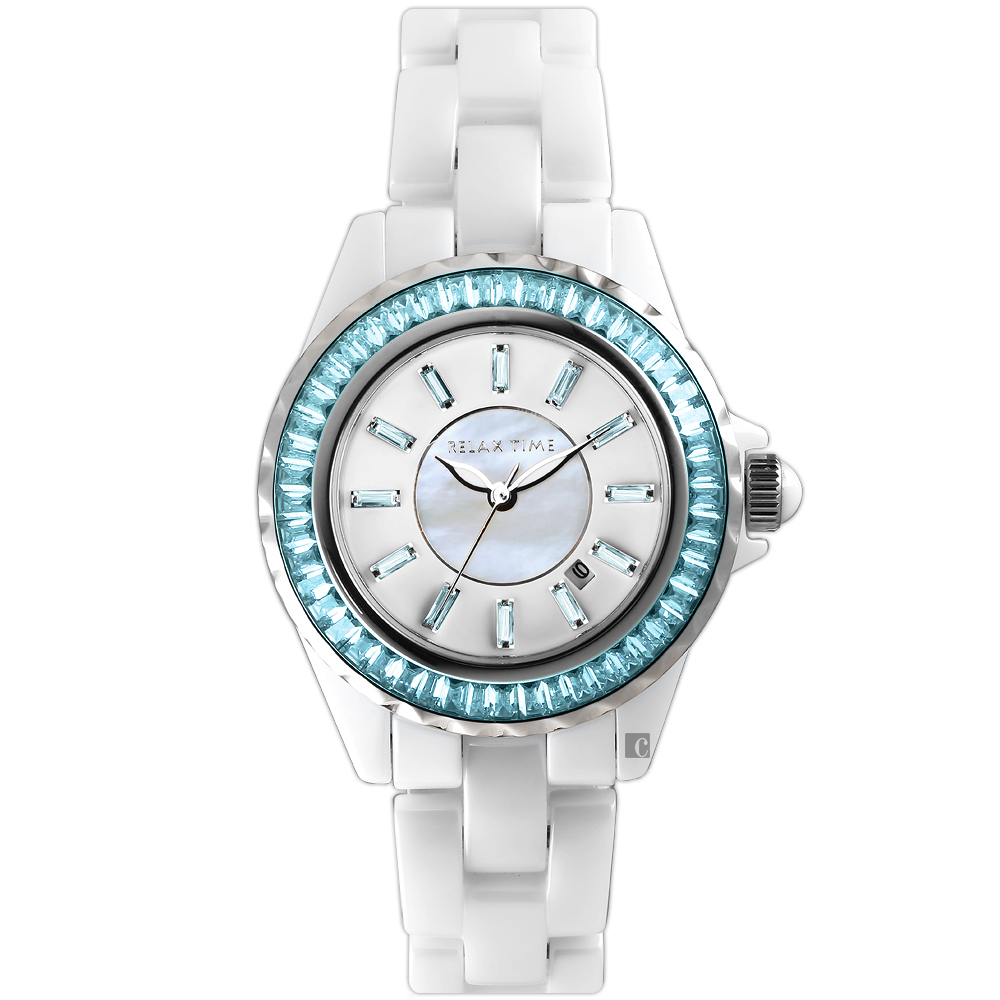 RELAX TIME 經典陶瓷系列水晶手錶-藍色 RT-93-3