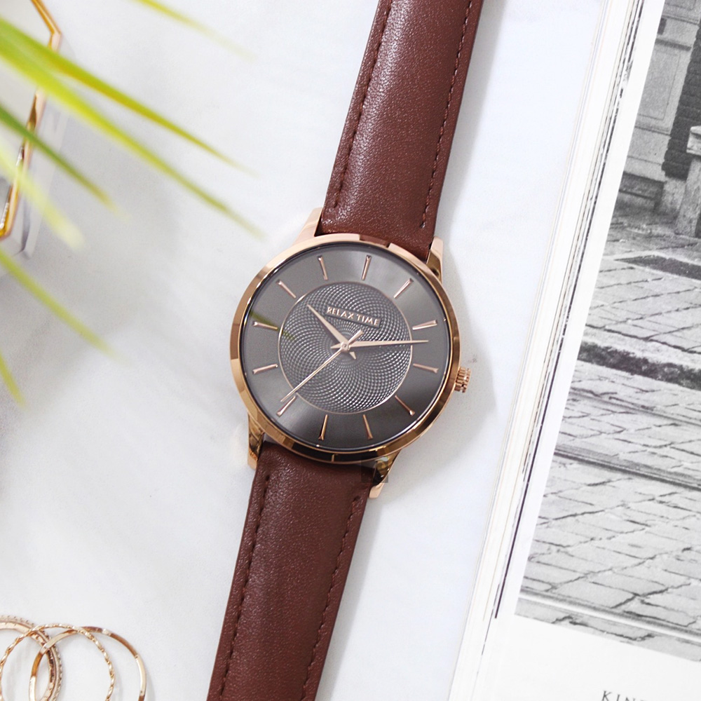 RELAX TIME Classic 經典系列手錶-黑x咖啡42mm RT-88-2M