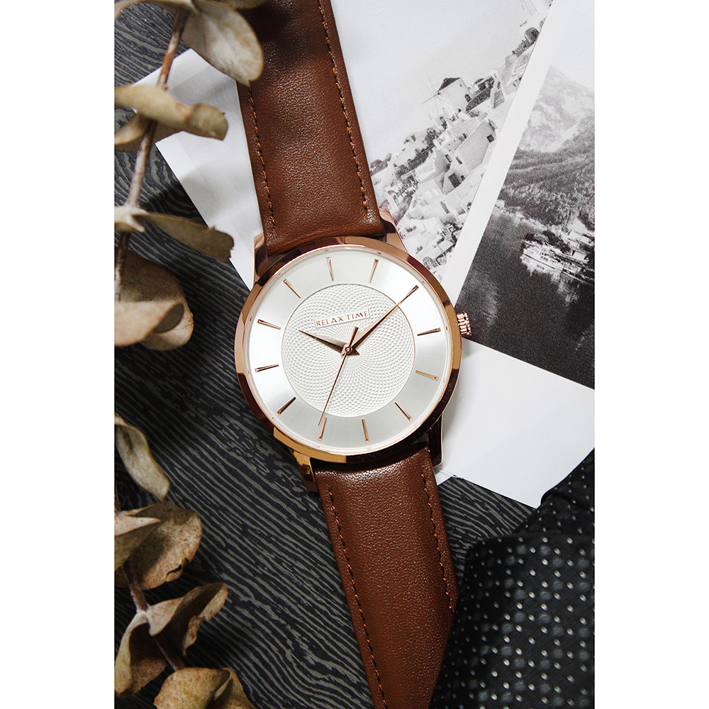 RELAX TIME Classic 經典系列手錶-銀x咖啡42mm RT-88-1M