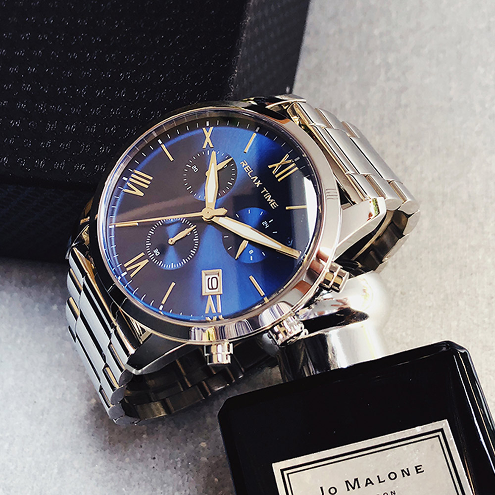 RELAX TIME RT67 飛行者計時手錶-藍x銀/45mm RT-67-2