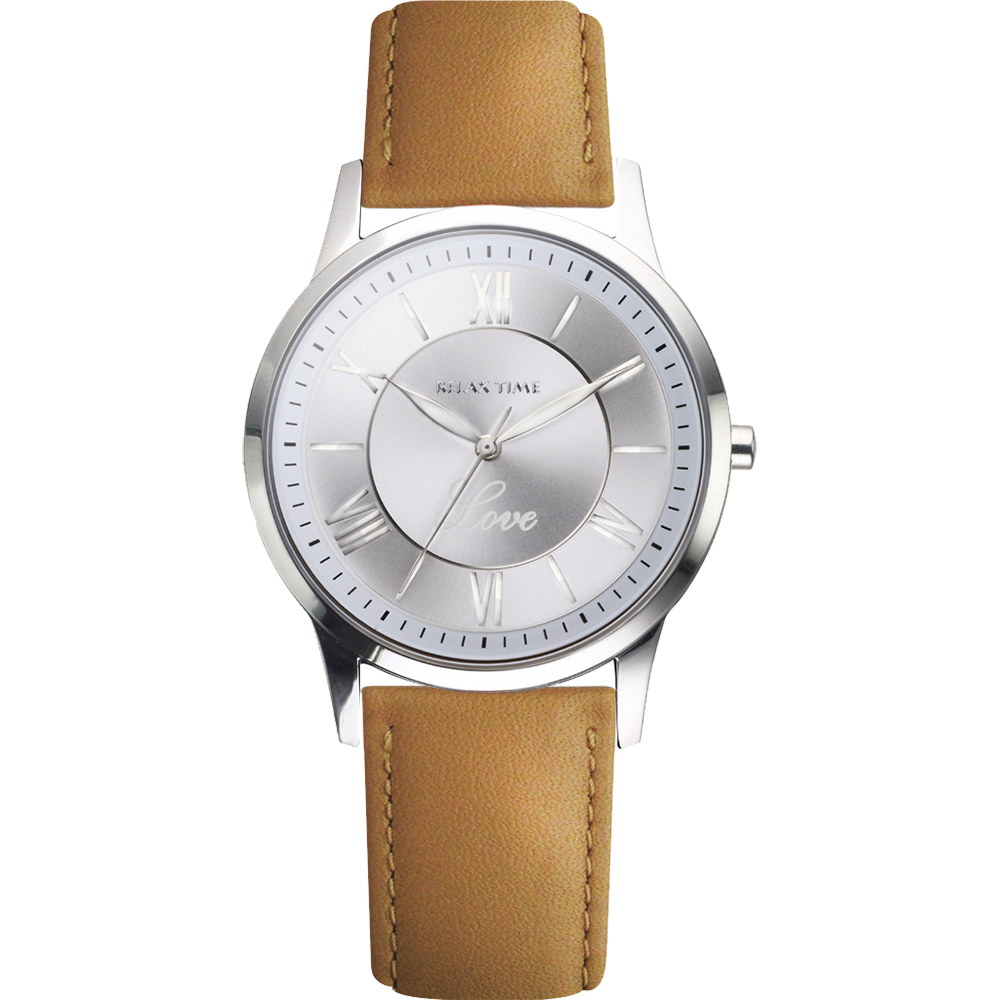 RELAX TIME RT58 經典學院風格腕錶-銀x駝色/42mm RT-58-13M