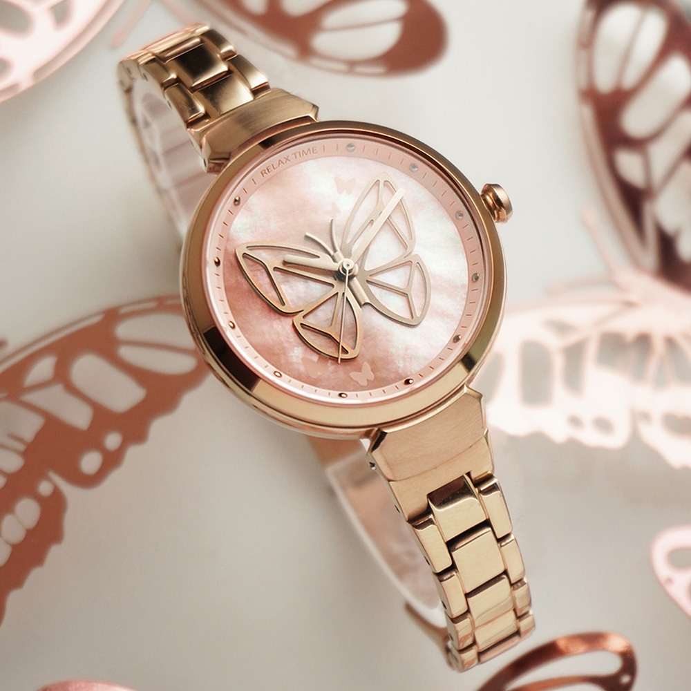 RELAX TIME 年度設計錶款 蛻變系列 蝴蝶手錶-櫻花粉 RT-95-2