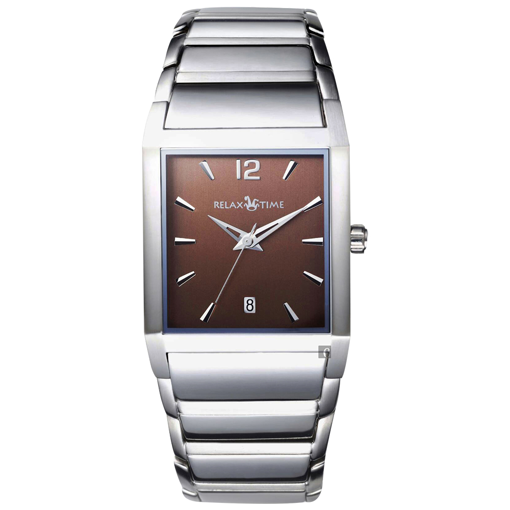 RELAX TIME 簡約方型時尚手錶-咖啡x銀/30mm R0800-17-30M