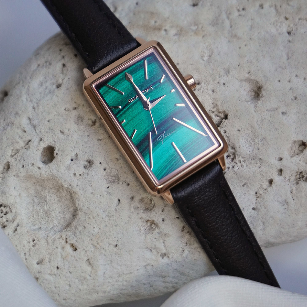 RELAX TIME 璀璨雋永系列 綠 孔雀石紋米蘭帶手錶 加贈真皮錶帶(RT-99-3)