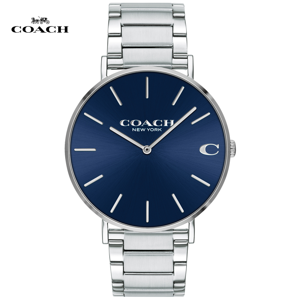 COACH 經典Logo C 時尚腕錶/藍x銀/41mm/CO14602429