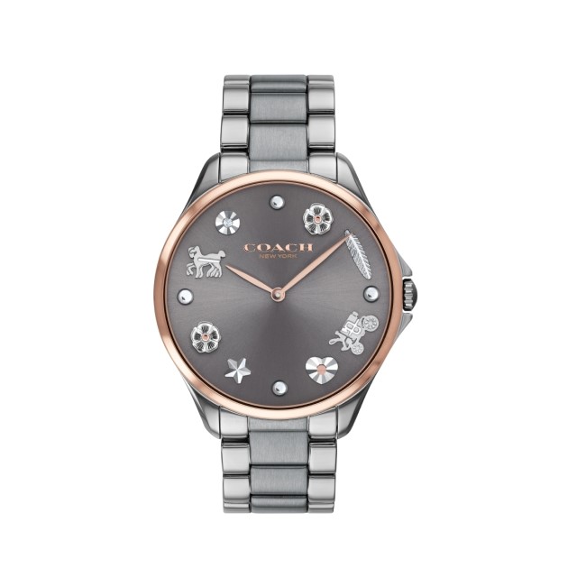 【Coach】Delancey立體飾品時標經典優雅時尚腕錶-經典灰/CO14503063